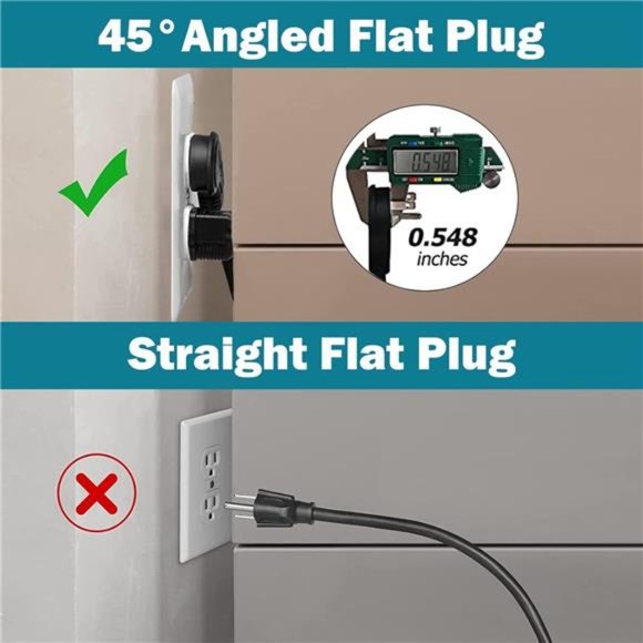 10 Ft Flat Plug Extension Cord, 16 AWG 3 Prong Grounded  Extension Cable - Picture 4 of 6